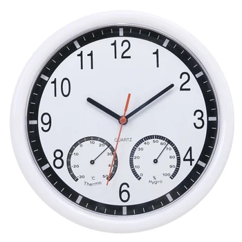 

Modern Thermometer Humidity Display Clock Silent Home Kitchen Wall Clock White Meter Wall Clocks 24.4x3.5cm (Without Battery)