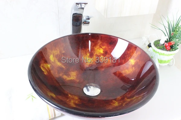 Tempered Glass Vessel Sink With Hot And Cold Faucet Set N-366 | Обустройство дома