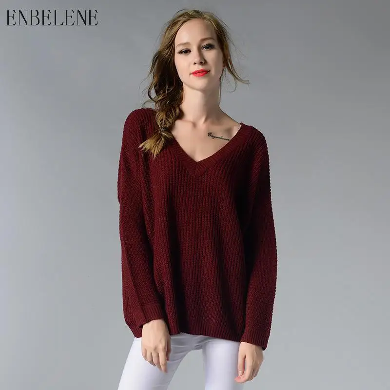 

Sexy V-neck Halter Top Women Sweaters And Pullovers for Spring Autumn Female Knitted Burgundy Long Sleeve Sweater Knitwear GH022