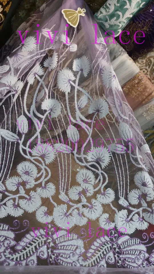 

HLS1004 2 side flower 5yards white purple sugar glued glitter pink net tulle mesh lace fabric for sawing / evening dress/stage