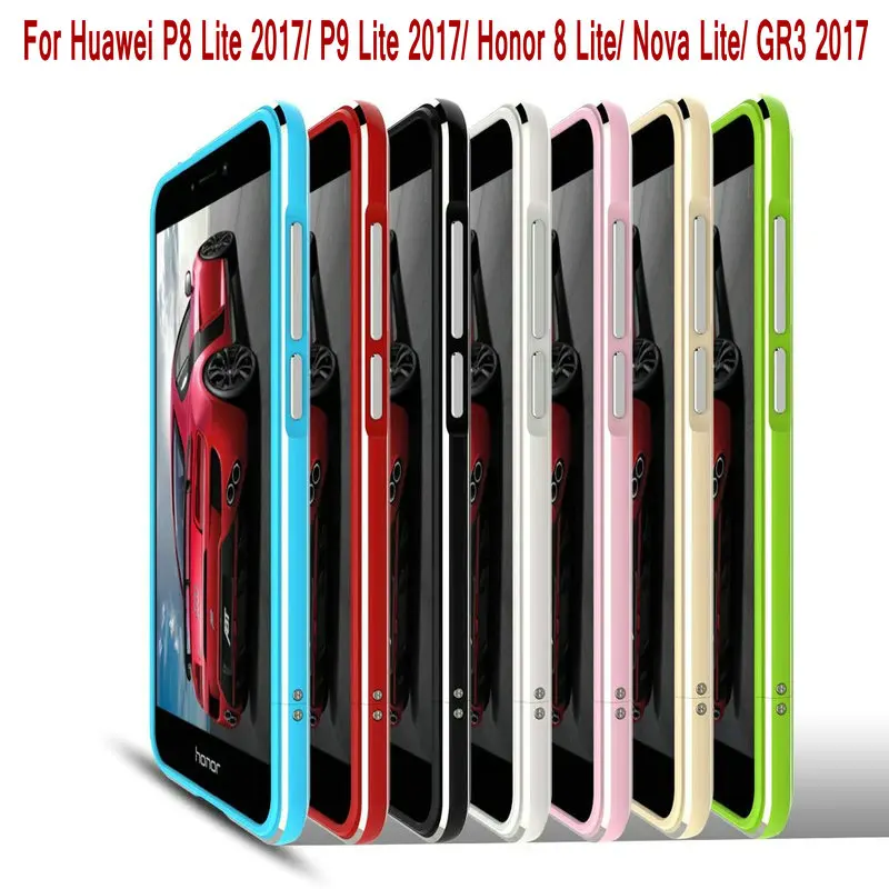 

Ultra Thin Aluminum Metal Bumper Frame Case For Huawei P8 Lite 2017/P9 Lite 2017/Honor 8 Lite/GR3 2017 +Strap BK1
