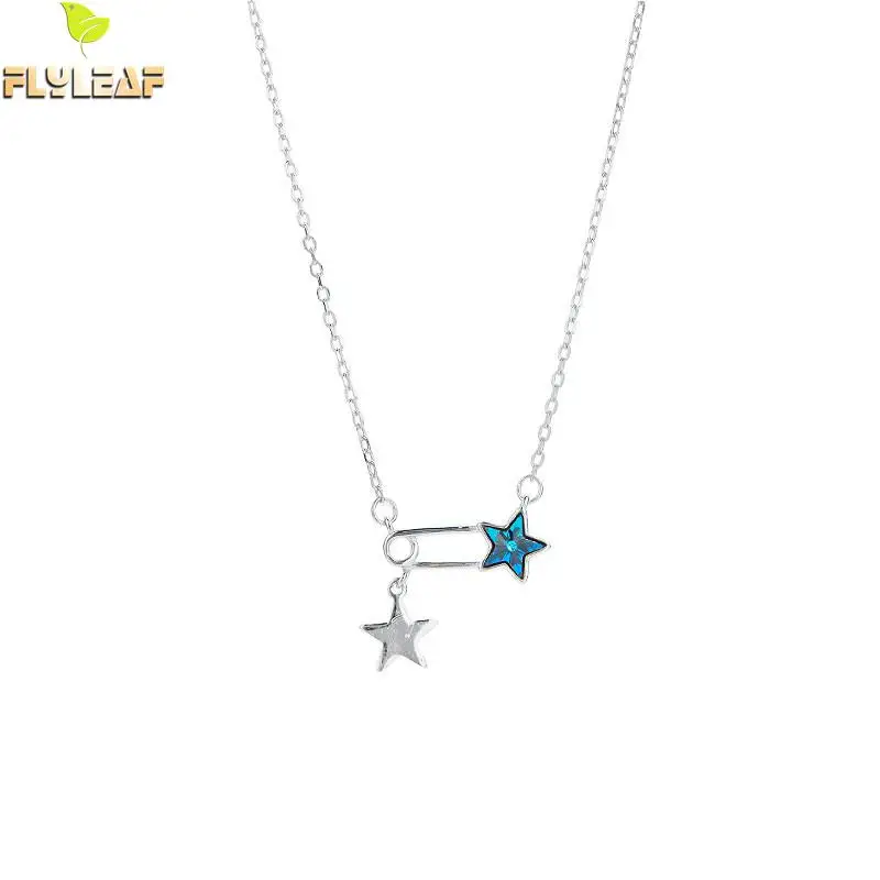 

Flyleaf 925 Sterling Silver Blue Crystal Five-pointed Star Necklace WomenFashion Chain Fine Jewelry Simple Necklaces & Pendants