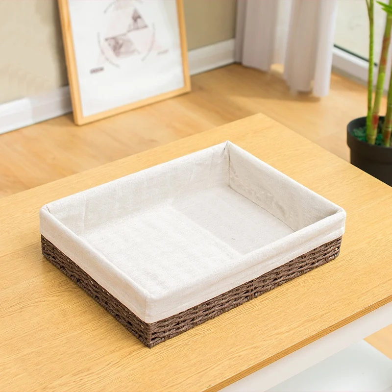 

Straw storage baskets office supplies storage cosmetic rattan woven key storage small basket on table for living room household