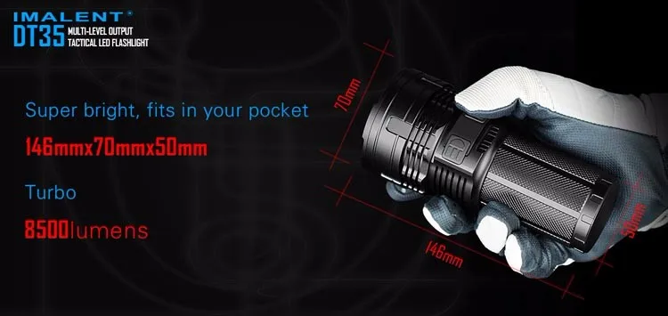 Best IMALENT Waterproof Aluminum DT35 XHP35 HI 8500 LM 6 Modes 18650 USB Rechargeable LED Light Flashlight Torch+4x 18650 batteries 8