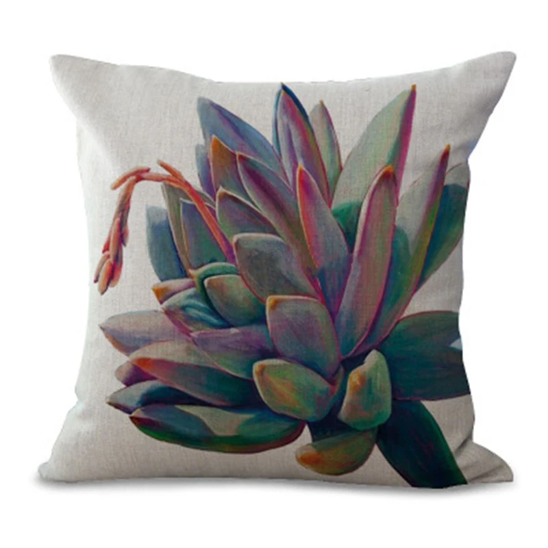 Linen Cototn Cactus Plants Cushion Cover Green Leaves Pillow Case Seat Sofa Home Decorative Pillow Cover Textiles Pillowcase