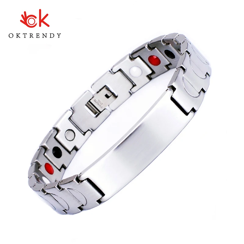 

Oktrendy Bracelets Custom Logo Engrave Stainless Steel Identification Wristband Bangle ID Personalized Bracelet