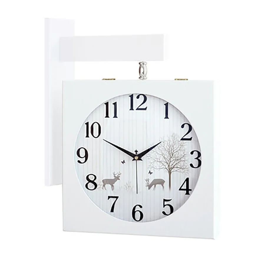 

Solid Wood Clock Double Sided Nordic Modern Guess Wome Watch Mechanism Fashion Two Side Wall Watches Living Room Decor WZH047