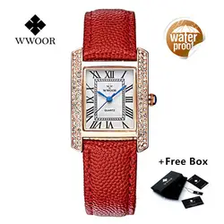 WWOOR Для женщин часы Роскошные кожаный браслет часы женские кварцевые часы золото Наручные часы женские часы relogio feminino de luxo