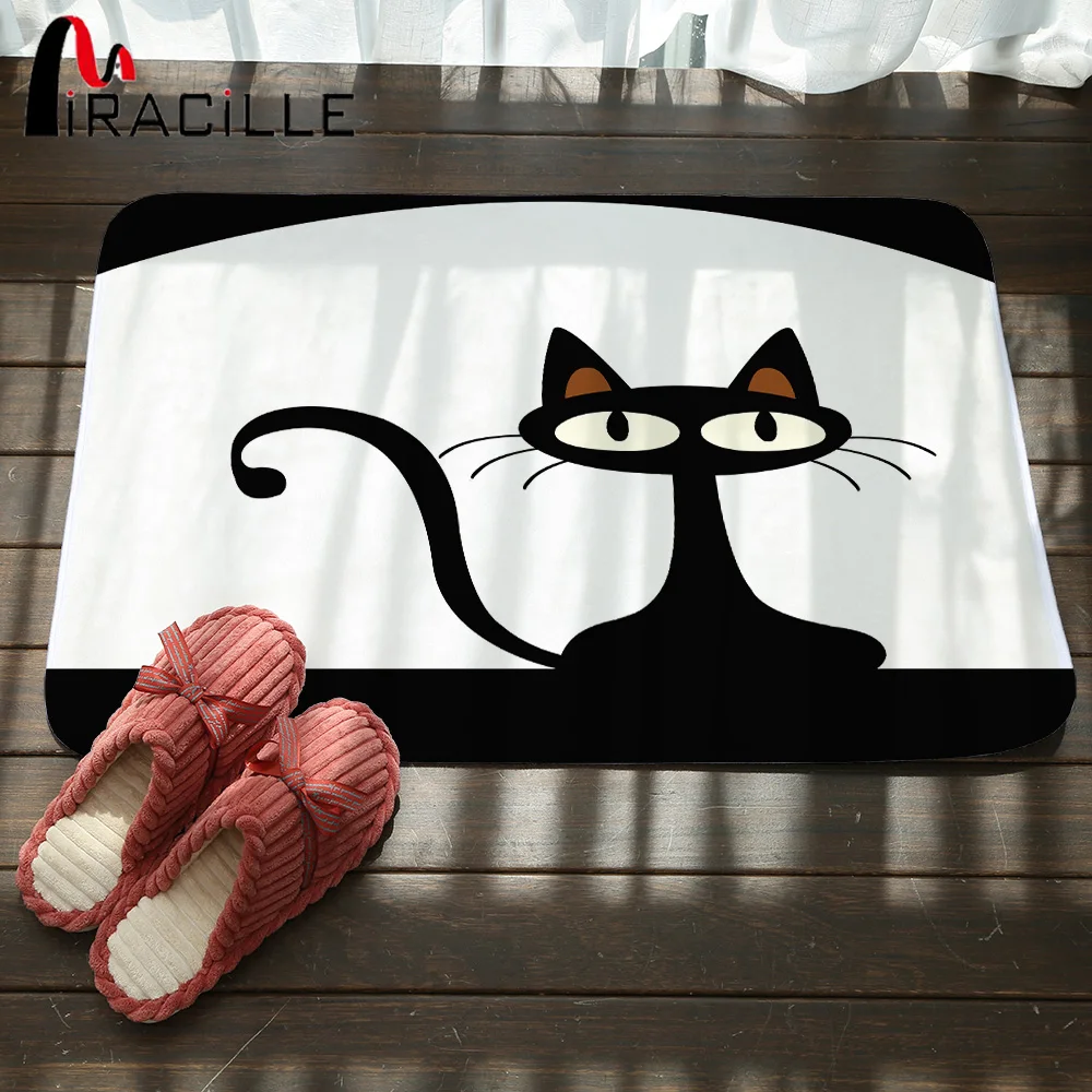 

Miracille Floor Mats Cute Black Cat Printed Bathroom Living Room Carpets Cartoon Door Mat for Hallway Bath Anti-Slip Rugs