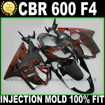 

INJECTION molding kits for HONDA CBR 600 F4 fairings 1999 2000 CBR600 99 00 red flames in black fairing kit plastic parts R8