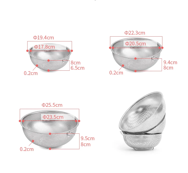 ORZ 3 шт. кухня набор дуршлагов овощи фрукты стиральная дуршлаг из нержавеющей стали сито для мытья корзина для хранения