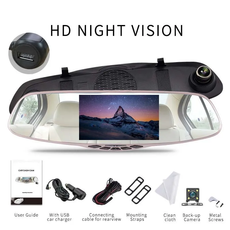 

ENKLOV 5 Inch IPS Screen Dash Cam FHD Night Vision 1080P Car Dvr 170 Wide Wide Angle Dashcam Front&rear Double Recording