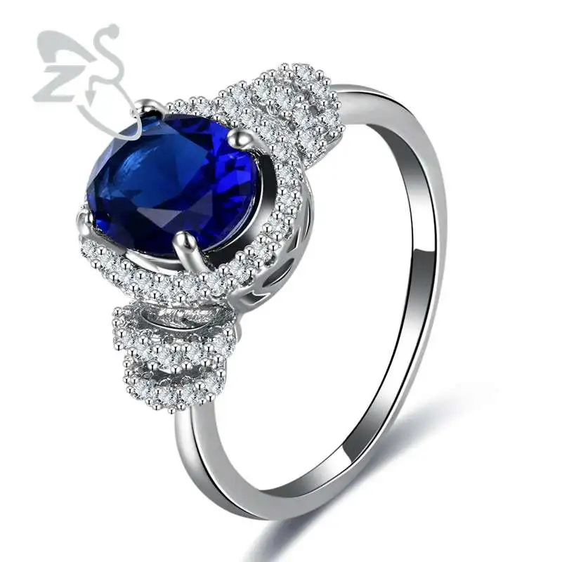 ZS Crystal Rings Blue Stone Rings Cubic Zircon Wedding Rings for Women ...