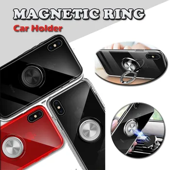 

10pcs Clear Car Holder Magnetic Bracket Case Soft TPU Metal Finger Stand Shockproof Cover For iPhone XS Max XR X 8 7 6 6S Plus