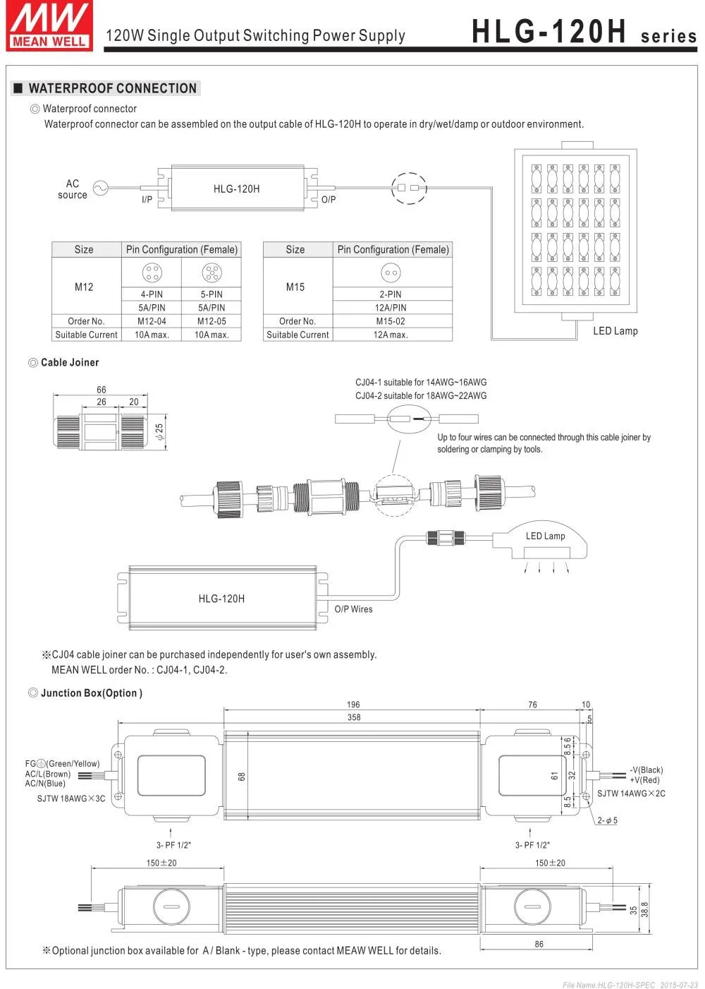 Meanwell драйвер HLG-120H-12 120W 10A 12V Светодиодный источник питания Водонепроницаемый 7 лет гарантии