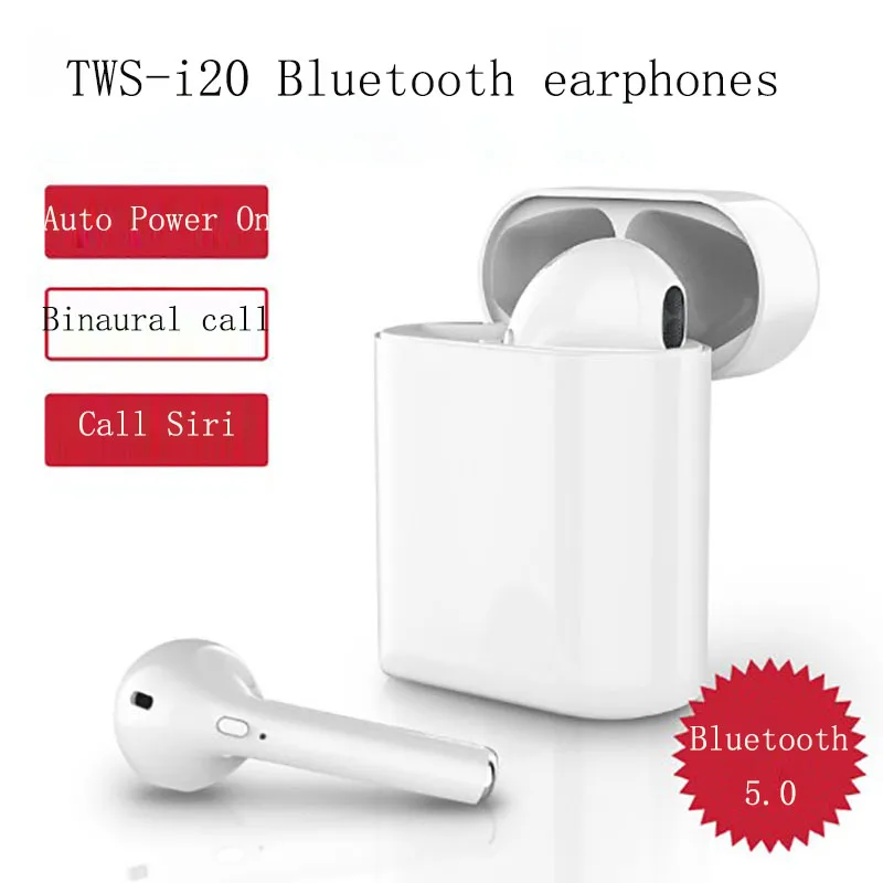 New TWS i20 smart Bluetooth 5.0 earphone earplug earbuds Noise Reduction Siri Binaural stereo HD Call Auto Matching charging box