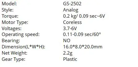 4 шт./лот GOTECK GS-2502 пластиковый сервопривод 2,2g 2g Gotek для Trex Heli Rc автомобиль грузовик