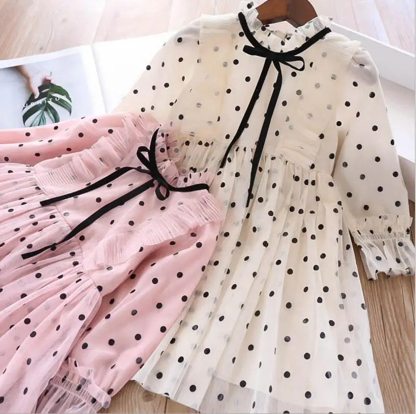 

girl princess dress 2019 autumn kids party dresses cotton tulle dot children dress wholesale girls clothes