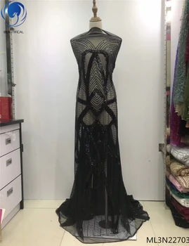

BEAUTIFICAL Black Sequin Lace Fabric African Tulle Lace Fabric African Black Color Lace Fabric For Dresses 5 Yards/Lot ML3N227
