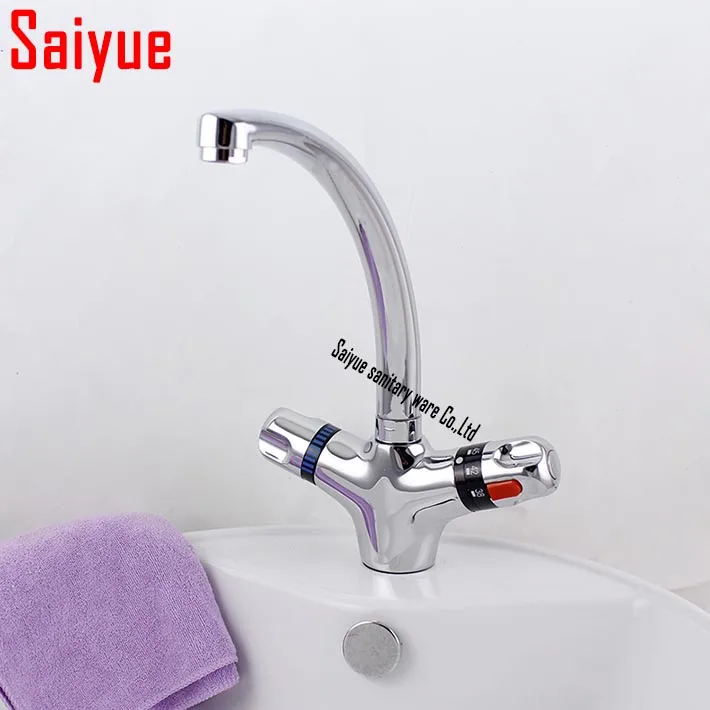 Thermostatic mixer Bathroom Faucet Mixers Chrome finish Brass Basin ...