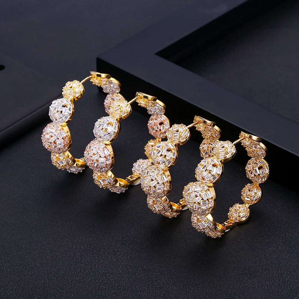 

janeklly trendy Geometric ball Hoop Earrings For Women Accessories Full Cubic Zirconia Earrings Jewelry pendientes mujer moda