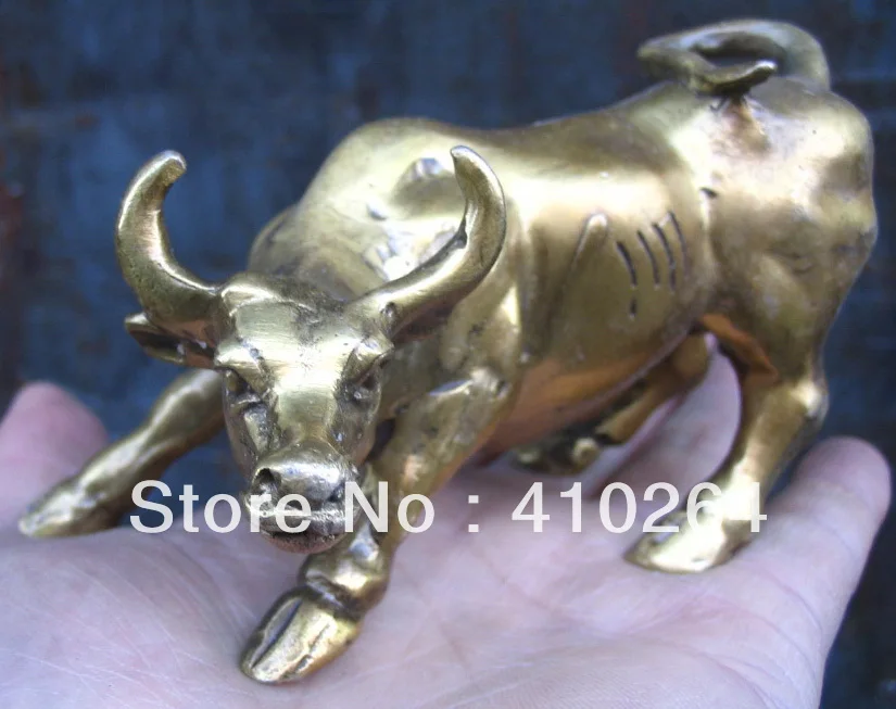 

[old craft ] beautiful Brass Wall Street bull bronze statue (A0314)