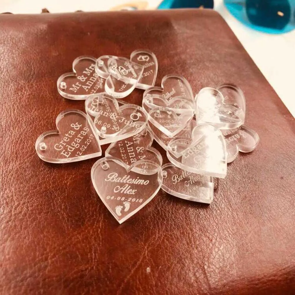 

50 pcs Personalized name Love Heart Customized crystal Heart Wedding souvenirs Table Decoration Centerpieces Favors and Gifts