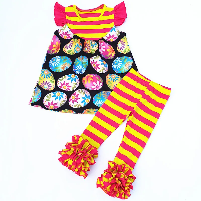 

Aicton 2018 New Fashion Little Baby Cotton Outfit Easter Colorful Egg Girls Summer Clothing Set Tunic Toddler Girls Clothing