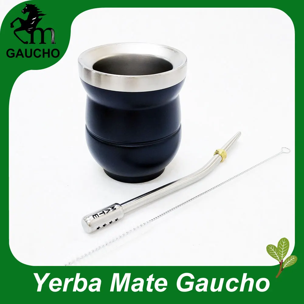 1 компл./лот Yerba mate Calabash наборы из нержавеющей стали тыквы двойная стена с трубка для травяного чая мате и щетка для чистки