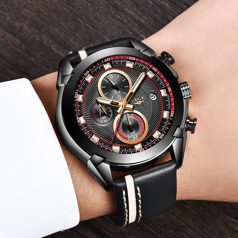 2019 LIGE Men Watch Fashion Business Leather Top Brand Luxury Quartz Watch Men Military Sport Waterproof Clock Relogio Masculino