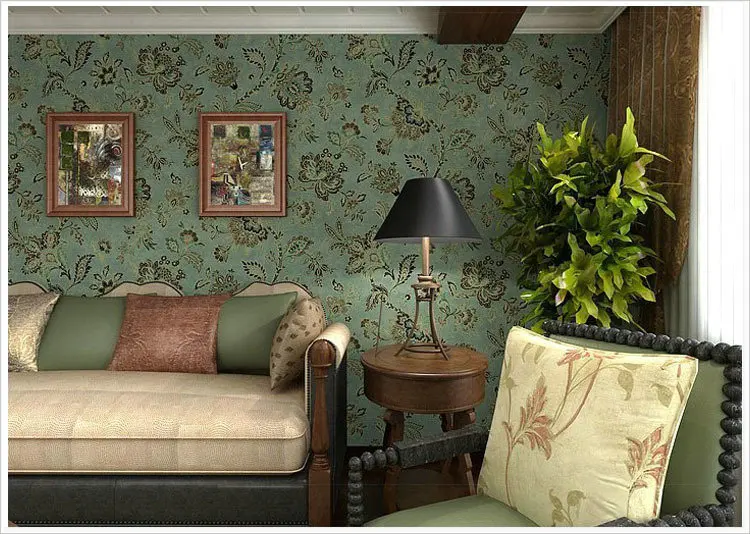 Pvc Country Style Vintage Dark Green Background Wall Flower
