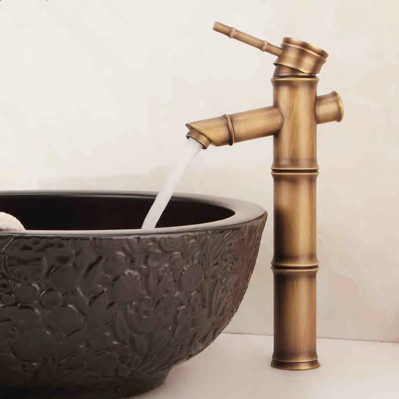 

European style archaize whole copper and high bamboo stage basin faucet cold and hot water