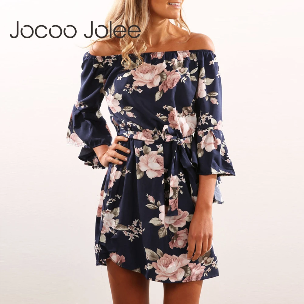 Женское платье с поясом Jocoo Jolee летнее пляжное цветочным принтом открытыми