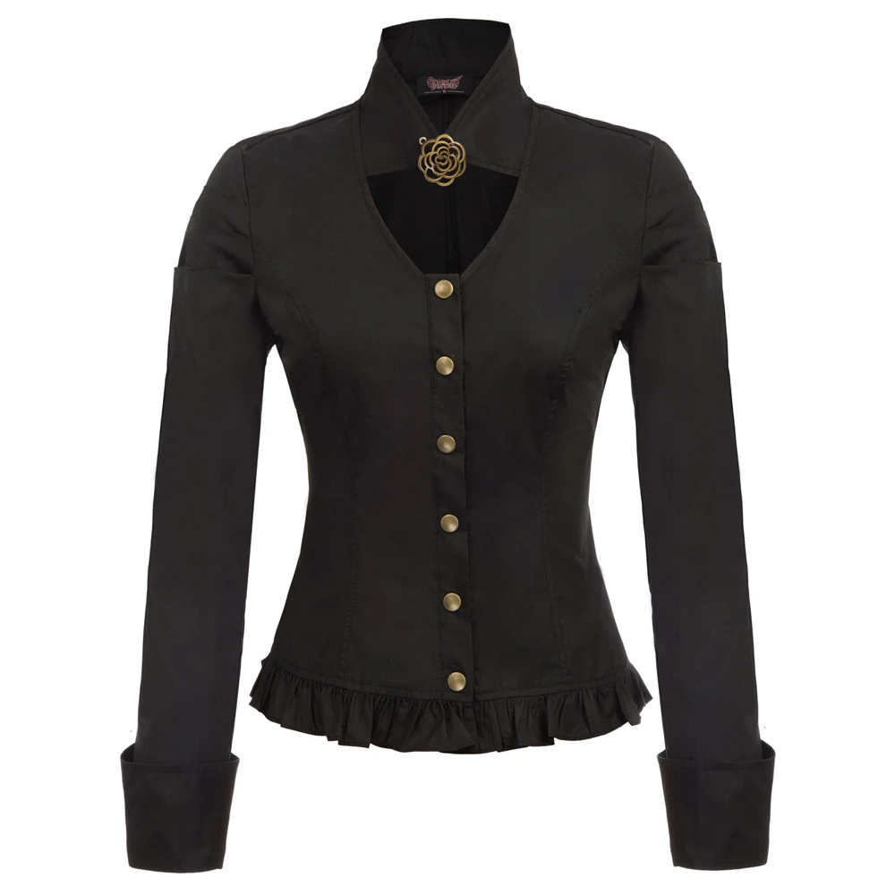Marina El camarero salto Camisa de otoño para mujer blusas victorianas sólidas Blusa de manga larga  cuello de pie botón placket Steampunk moda|Blusas y camisas| - AliExpress