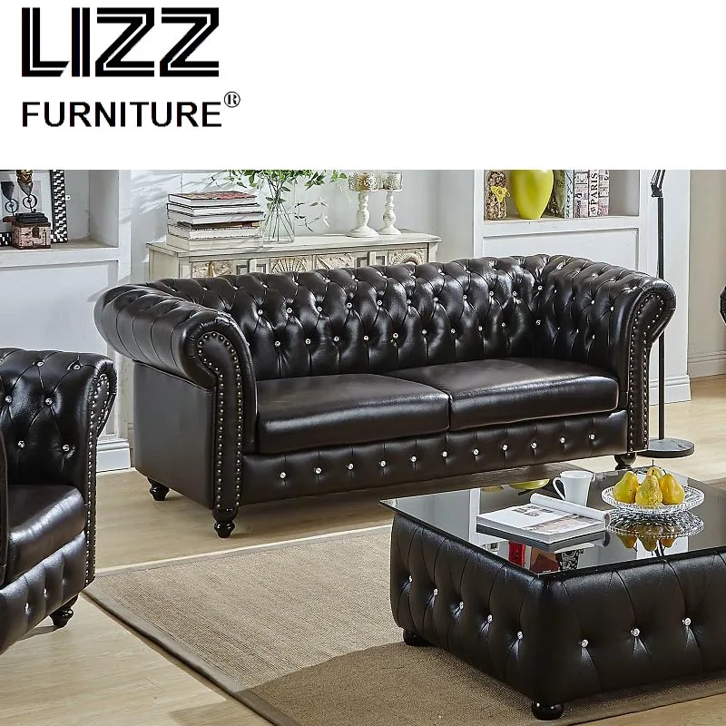 Classical leather sectional morden retro furniture Button Tufted Chesterfield sectioanl couch sofa chair Chinese furniture