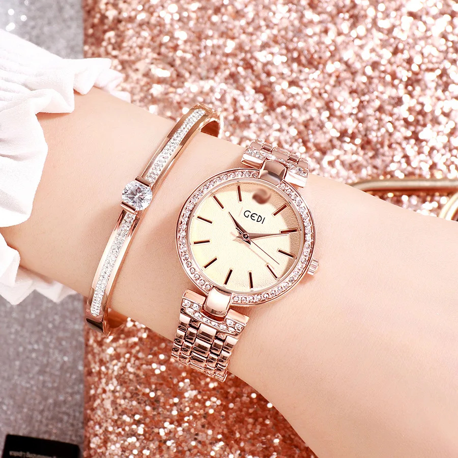 

GEDI Brand Stainless steel strap lady Quartz Watch Diamond Rose Gold Silver Watch simple luxury Dress Watch Gift Watch gift Klok