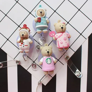 

1PC Coffee bear Retractable Pull Badge Reel ID Lanyard Name Tag Card Badge Holder Reels doctor nurse supplies