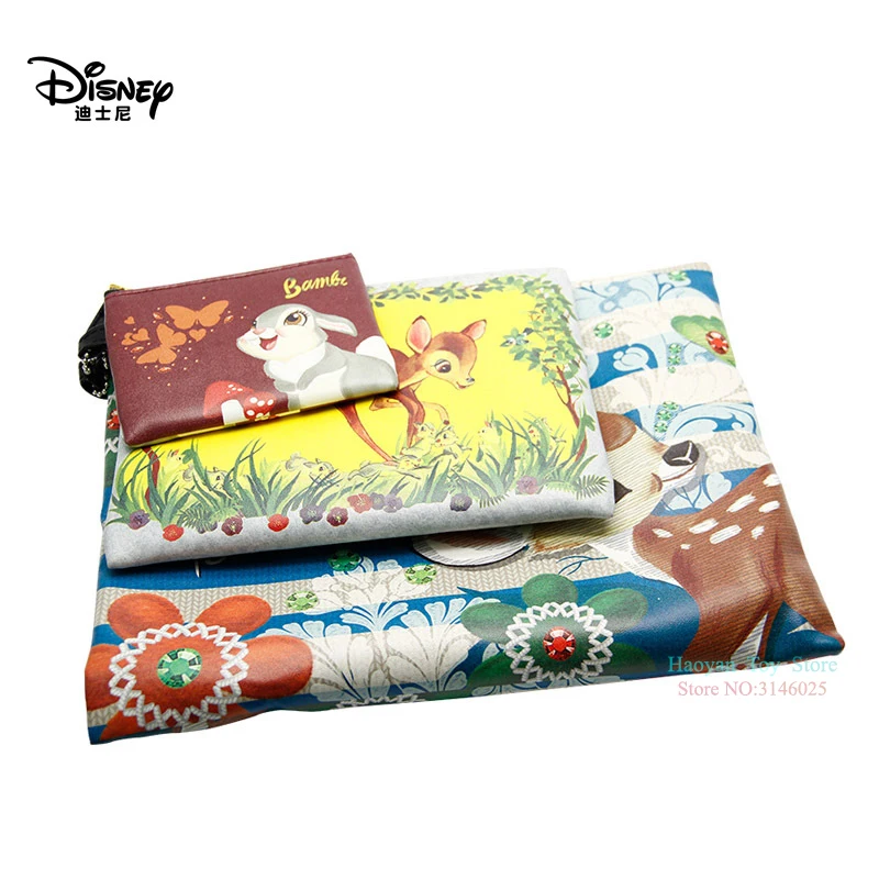 Женские сумки из натуральной кожи с рисунком оленя из мультфильма «disney Little Deer Bambi» - Цвет: 3pcs one set