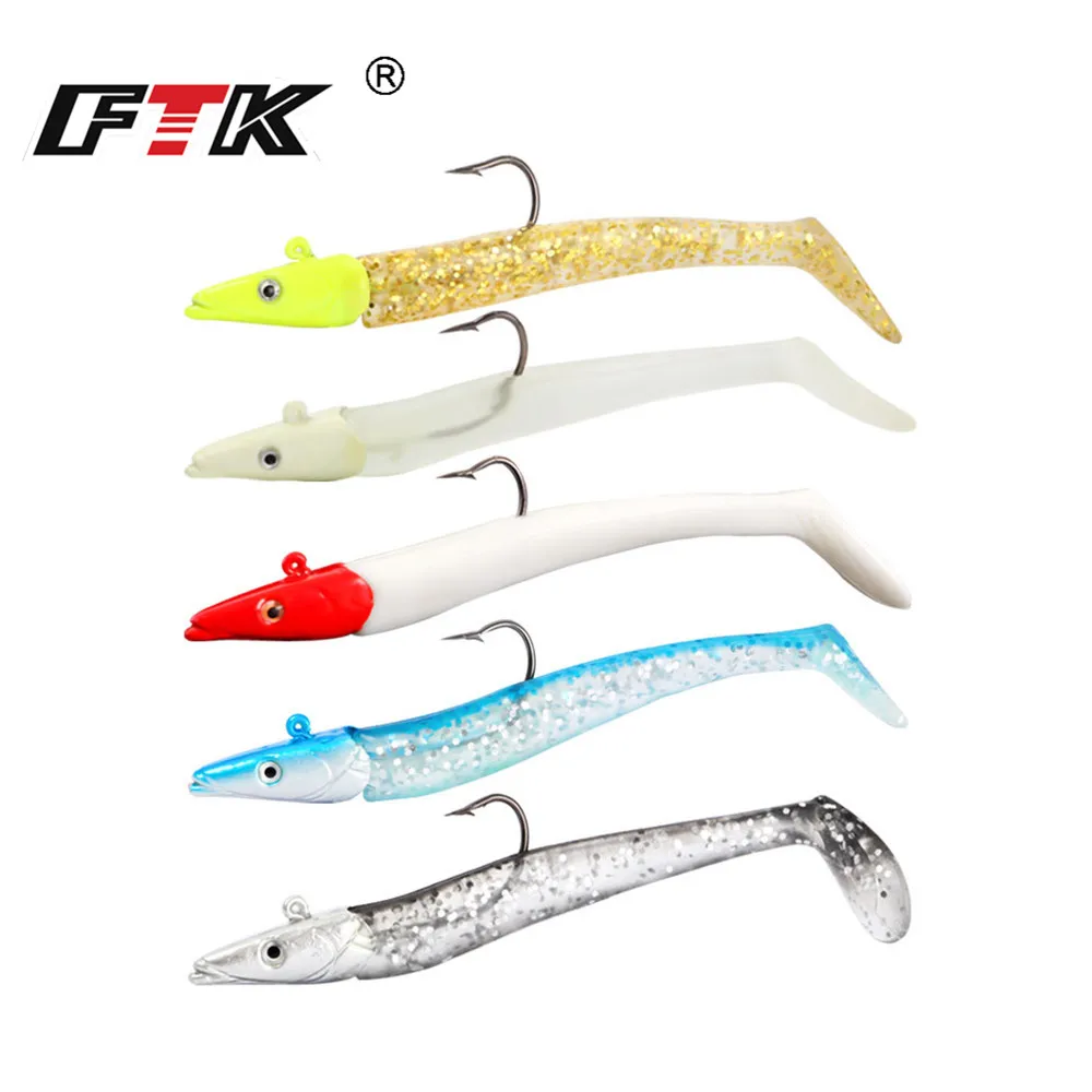 FTK EeL Jig Heads 3DEyes Combo Sea Fishing Boat Shore Lure 100mm 20g Spare Bodies Black Soft Bait Lead Fish for Bass Pike