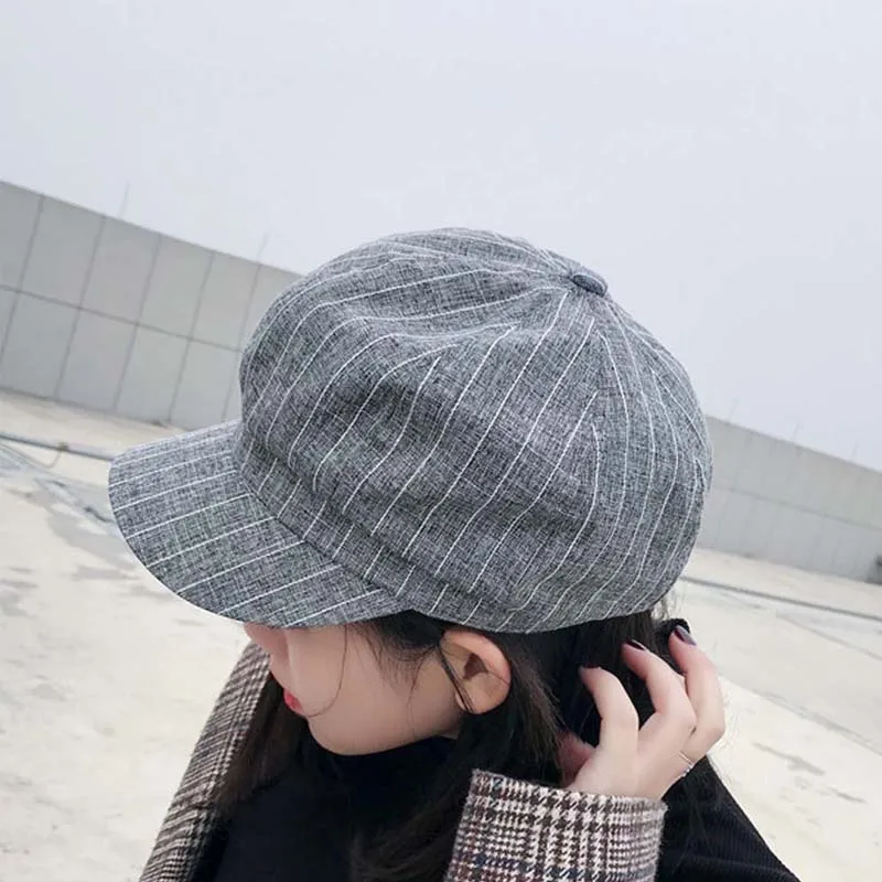 

newspaper caps Spring soft sister retro stripes hats octagonal Beret wild newsboy bud Lei cap26 Shipping.