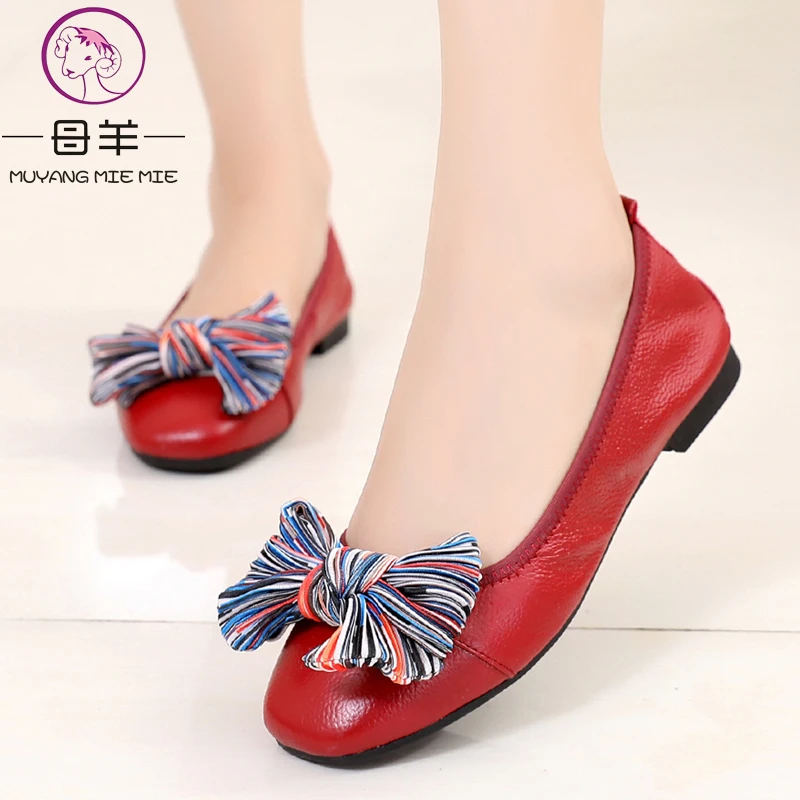 

MUYANG MIE MIE Ballet Flats Ladies Shoes Genuine Leather Flat Shoes Women Loafers Casual Soft Pregnant Women Shoes Women Flats