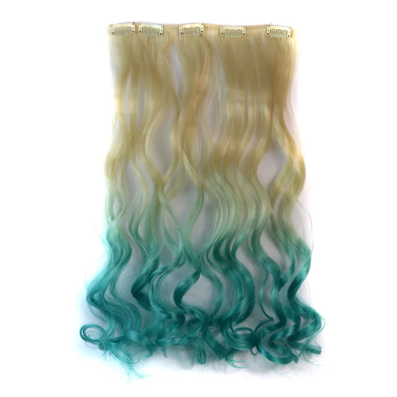Jeedou волнистые синтетические волосы клип в 5 клипсах наращивание волос 1" 45 см 55 г синий зеленый розовый градиент Омбре цвет украшение шиньоны