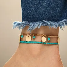 JCYMONG Горячие Boho Зеленые Бусины Chian женские браслеты для щиколотки модные золотые серебряные цвета блесток лодыжки браслет на ногу бижутерия для ног