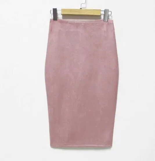Simpliser, высокая уличная Женская замшевая разноцветная юбка-карандаш средней длины, женские осенние зимние базовые облегающие трубчатые юбки-карандаш, офисная юбка - Цвет: pink