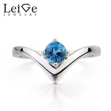Leige Jewelry Wedding Ring London Blue Topaz Ring November Birthstone Round Cut Blue Gems 925 Sterling Silver Ring for Women