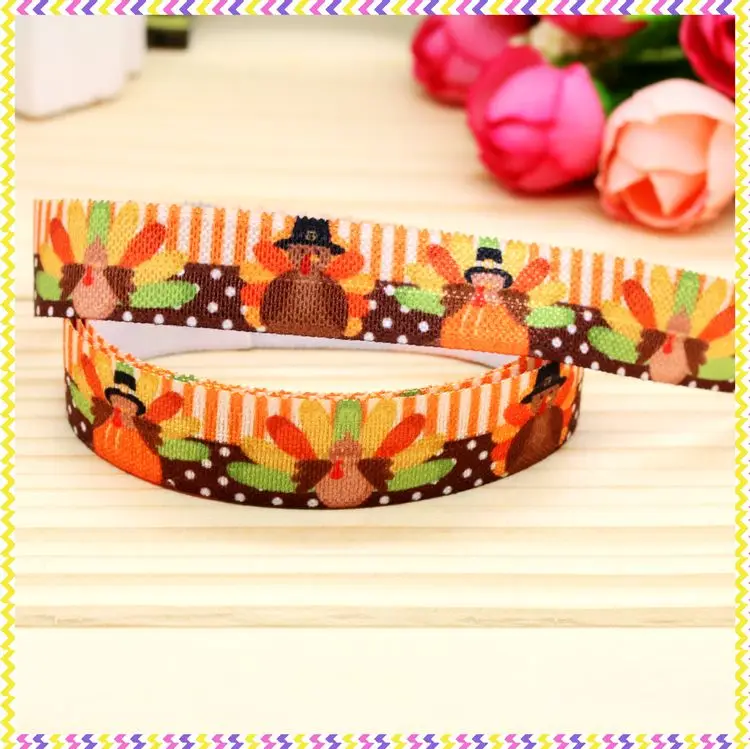 

DHK 5/8'' 5yards Fold Elastic FOE thanksgiving turkey printed headband headwear diy decoration OEM Wholesale C150
