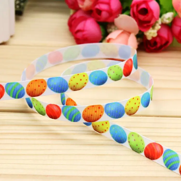 

DHK 3/8'' 5yards easter egg printed grosgrain ribbon headwear hair bow diy party decoration OEM Wholesale 9mm C1300