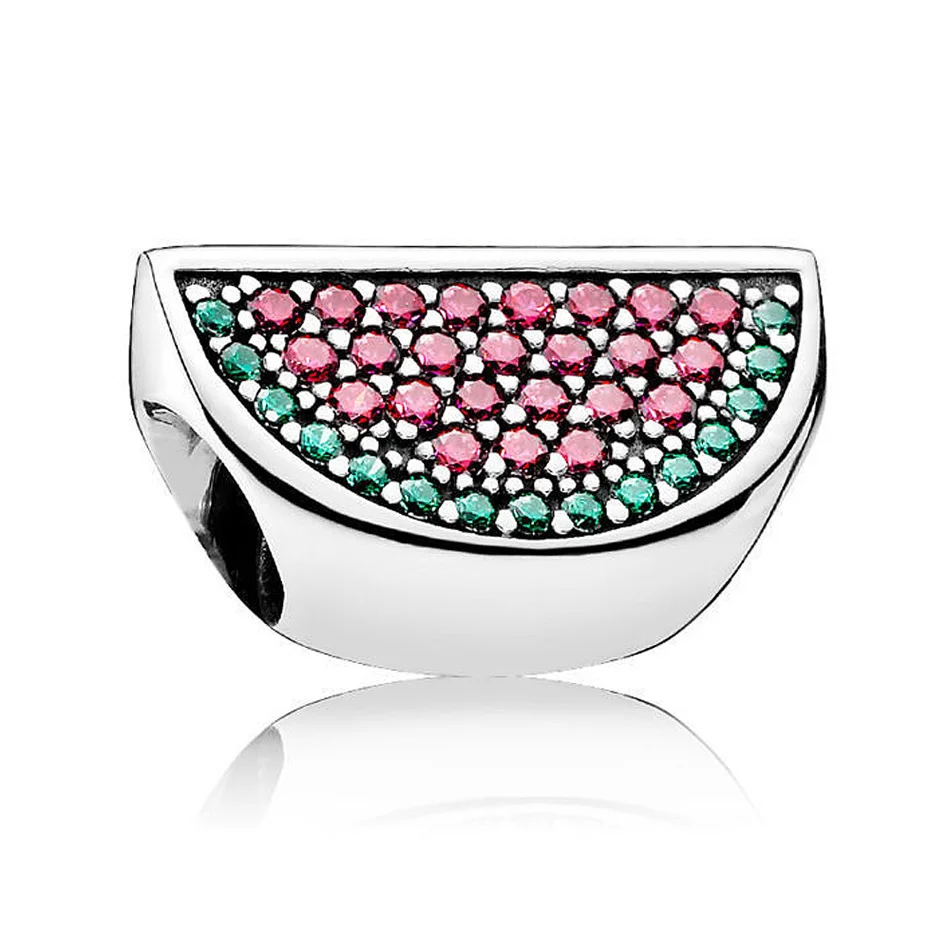 

Authentic S925 Sterling Silver DIY Jewelry Watermelon Charms fit Pandora Bracelet Bangle Red & Green CZ
