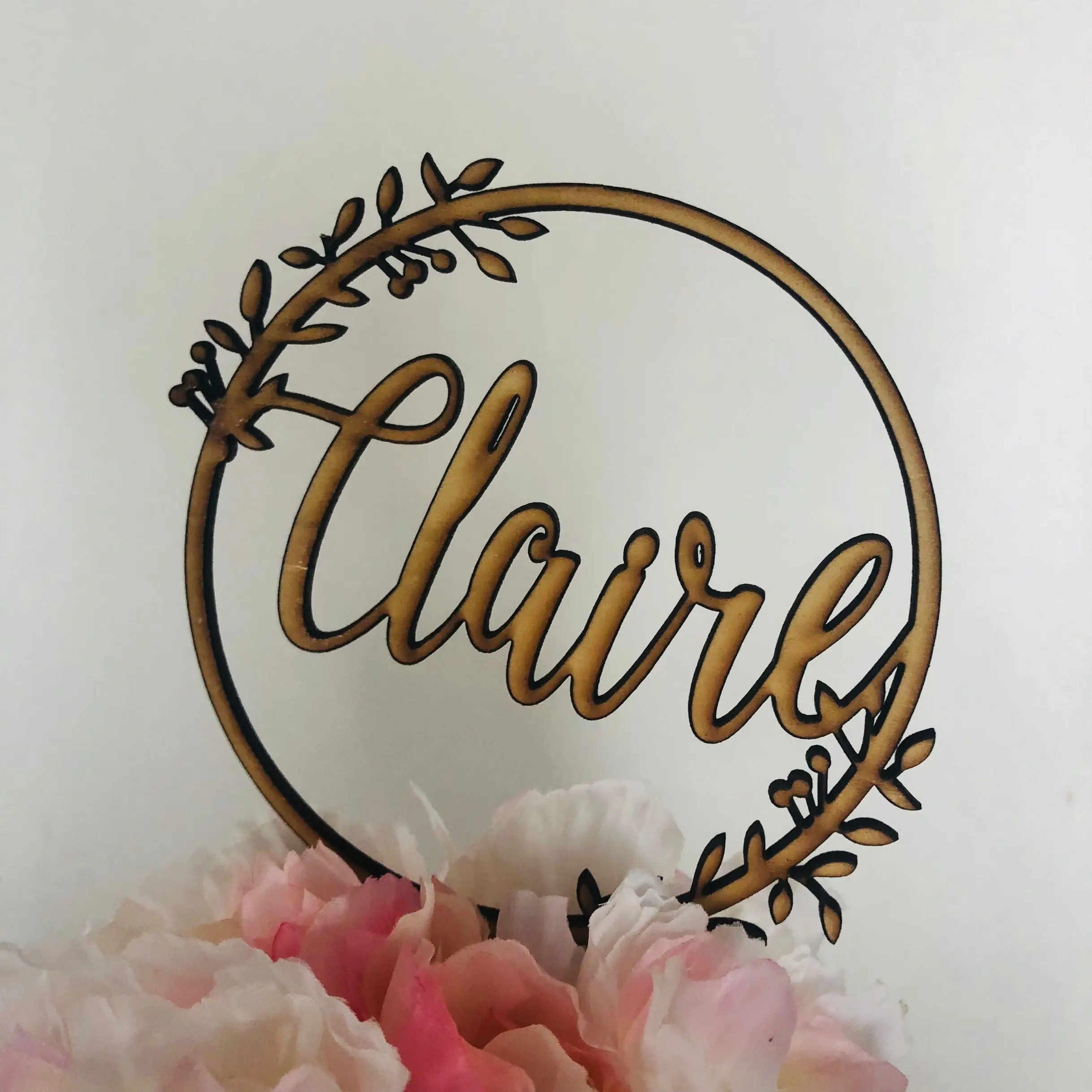 

Rustic Wooden Personalized Name Wreath Cake Topper Custom Birthday Cake Topper Happy Birthday Party Wedding Decoration