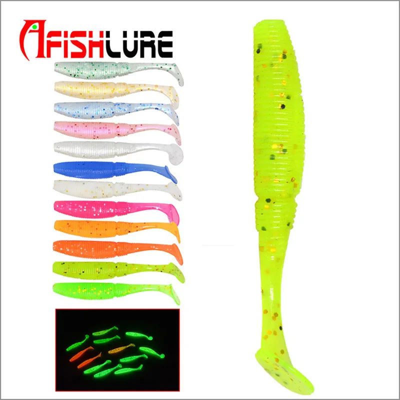 12 Color 15pcs/set 50mm Luminous Paddle Tail Soft Grubs Glow in Dark T